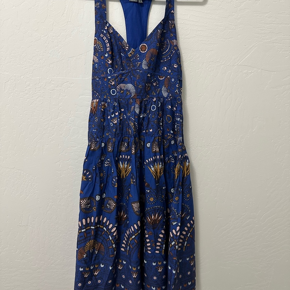 Anthropologie Sweetheart Midi Blue Patterned Dress - Picture 6 of 7